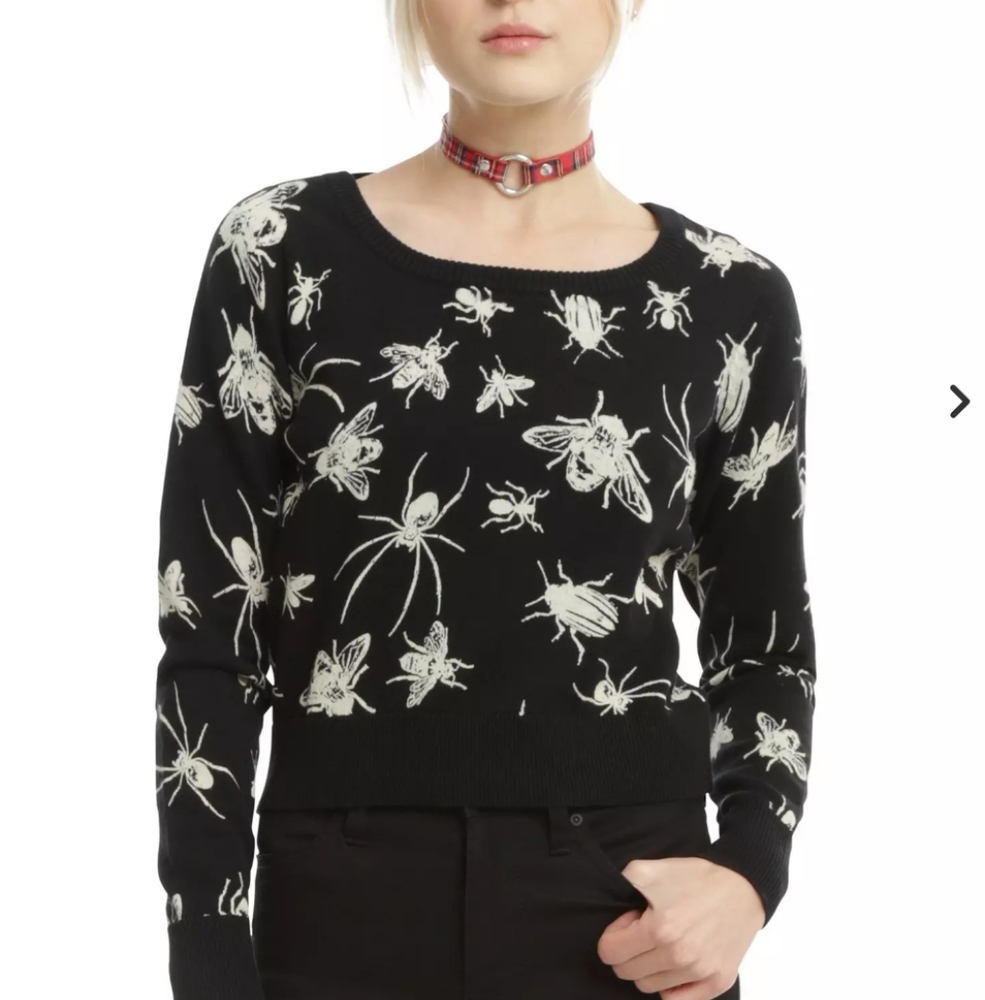 Black Bug Intarsia Knit Girls Sweater